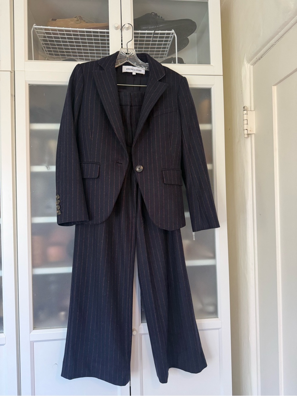Veronica Beard Suit -- Tyra Pinstripe Wool Dickey Jacket and Matching Slacks